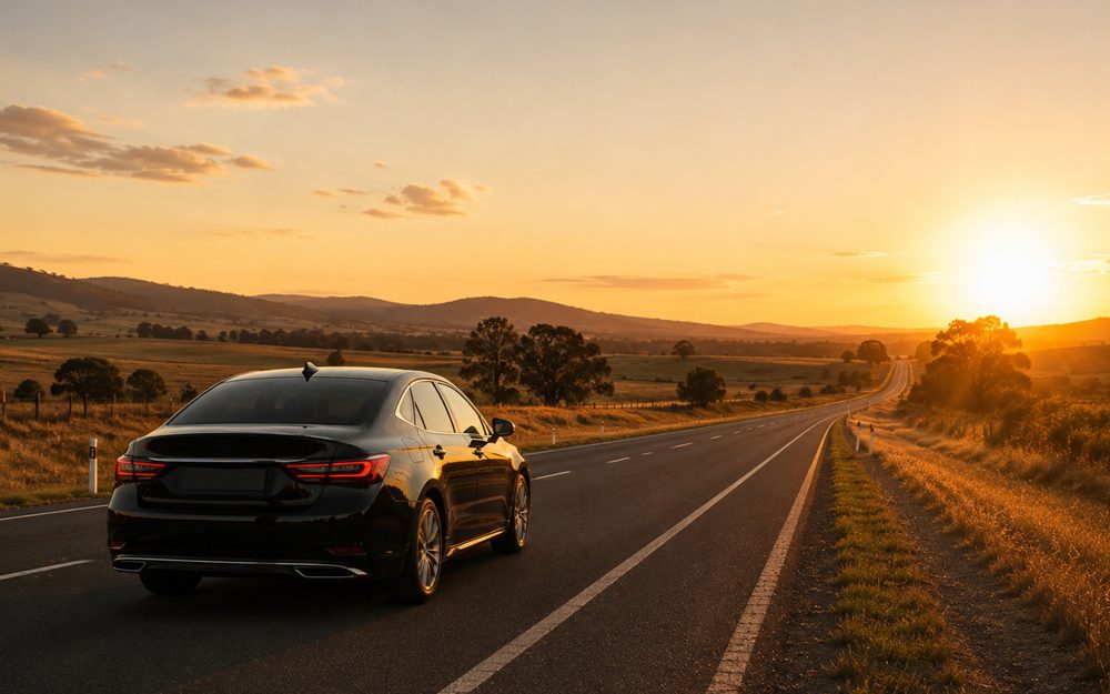 Taxi on the open highway between Melbourne and regional Victoria